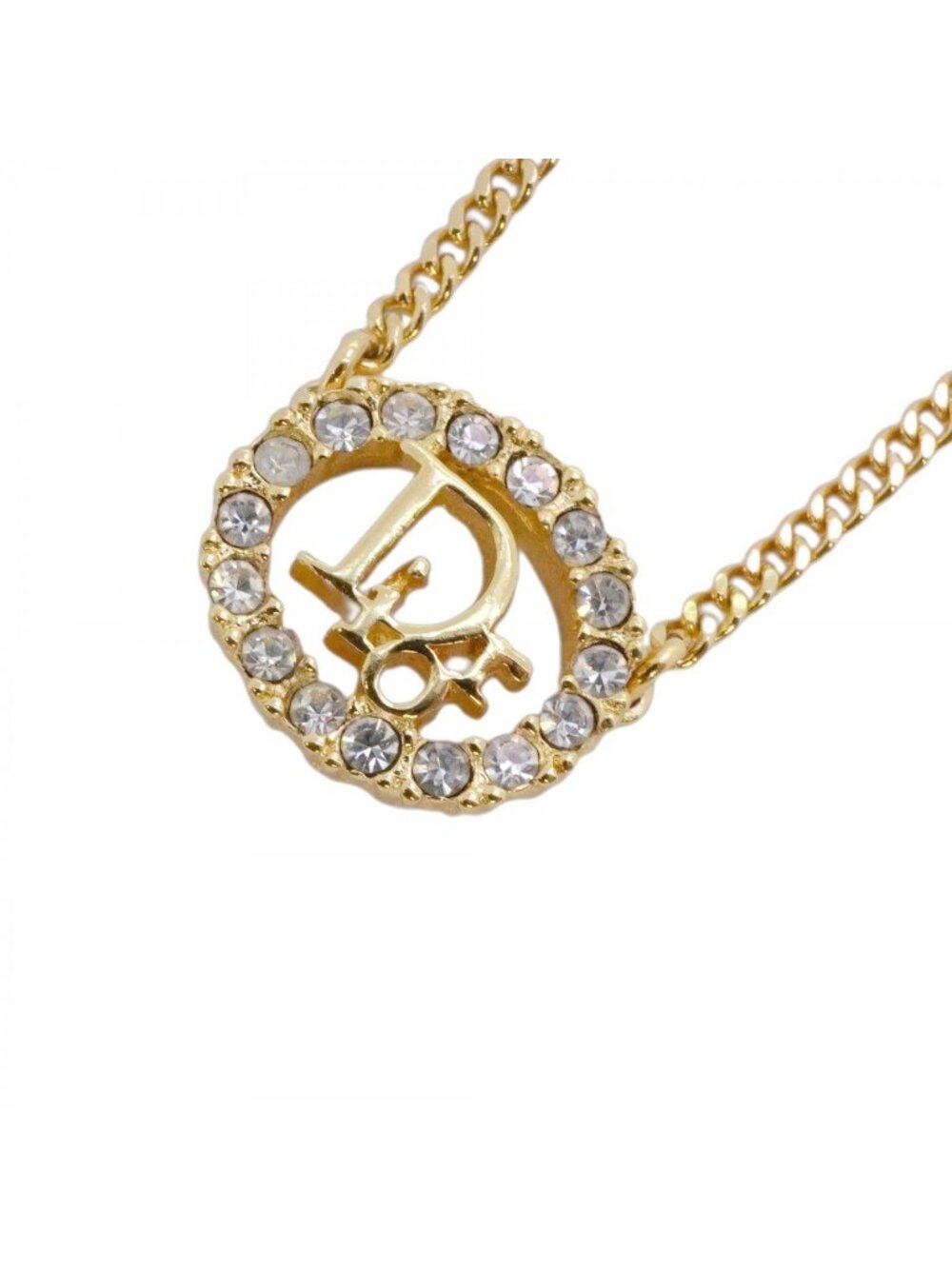 Dior Necklace Logo Oval Gold Plated Line Stone - Picture 1 of 6